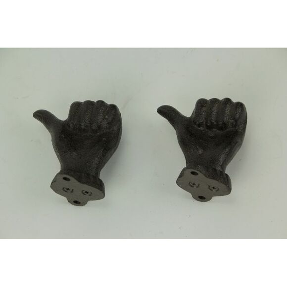 Brown Cast Iron Thumbs Up Hand Decorative Wall Hooks Set of 2 - Picture 2 of 2